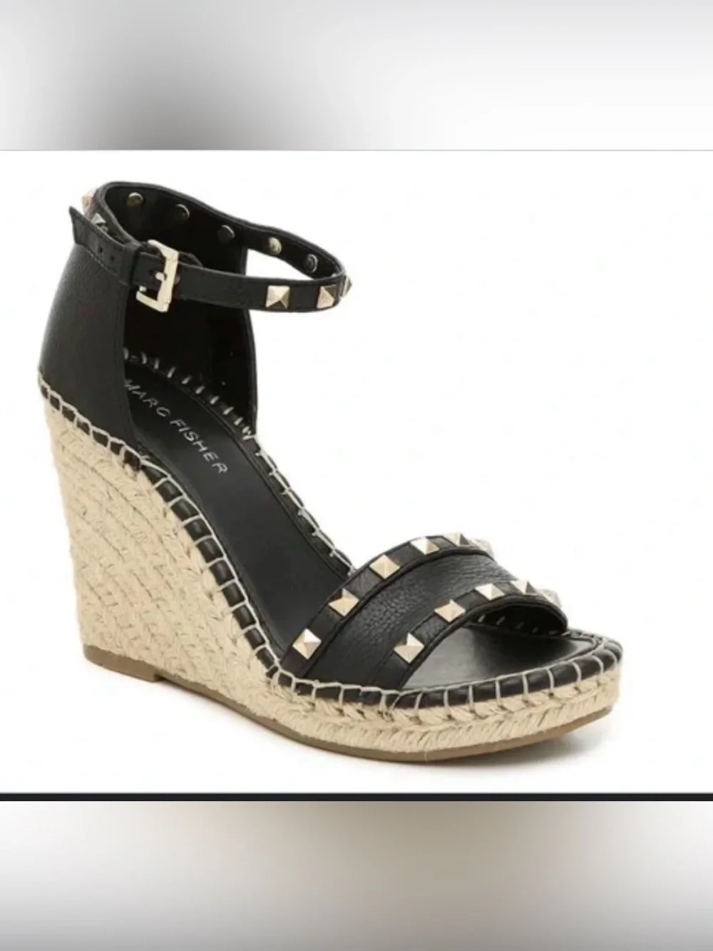 Marc Fisher Kegan Black Studded Espadrille Wedge Sandals